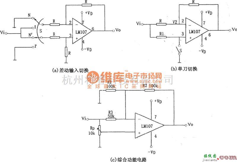 运算放大电路中的LM107构成的增益正负值可线性调整的放大电路图  第5张