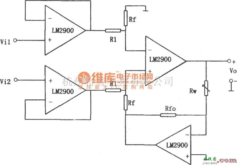 运算放大电路中的LM2900构成的增益可线性调节的减法电路图  第1张