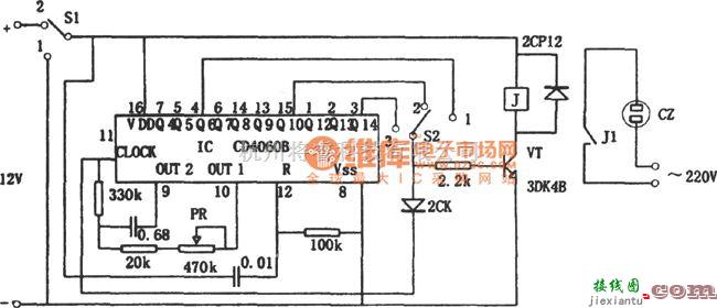 定时控制中的采用CD4060B构成的高可靠通用定时器电路图  第1张