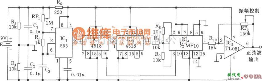 正弦信号产生中的正弦波发生器电路(555)电路图  第1张