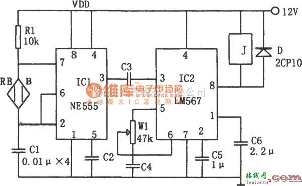 温控电路中的采用温度／频率转换的高精度控温电路(LM567、NE555)电路图  第1张