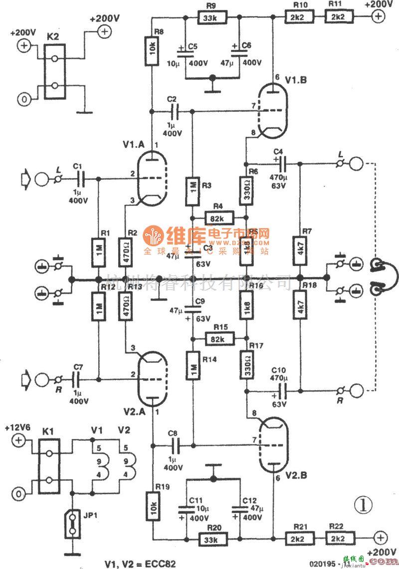 耳机放大中的ECC822电子管OTL耳机放大器电路图  第1张