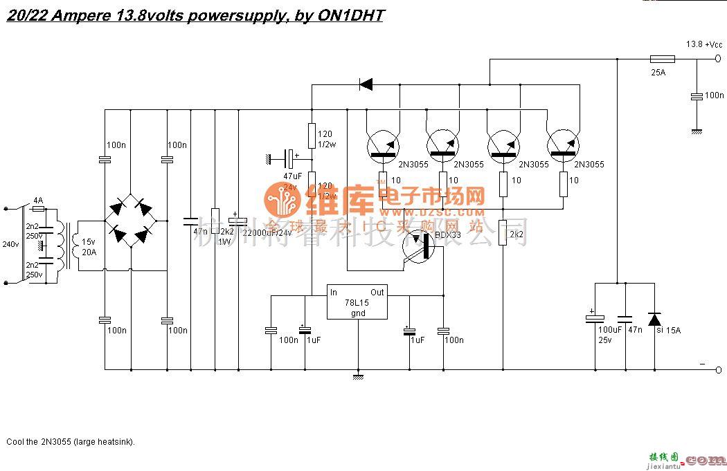 电源电路中的13.8V 20A电源电路图  第1张