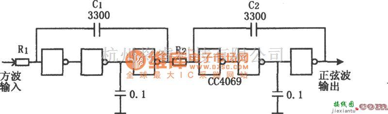 运算放大电路中的CC4069构成的低成本积分器电路图  第1张