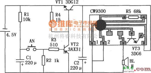 定时控制中的CW9300组成的定时门铃电路图  第1张