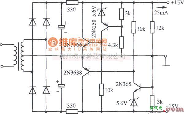 稳压电源中的±15V双极性并联型稳压电源电路图  第1张