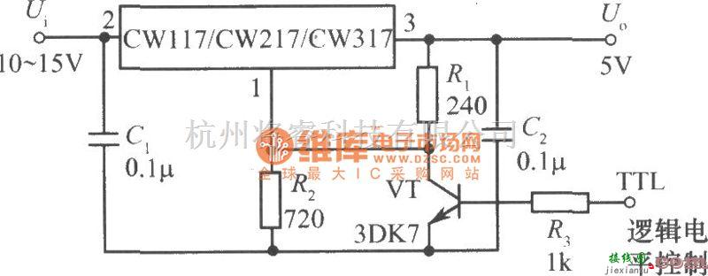 电源电路中的CW117／CW217／CW317构成逻辑控制集成稳压电源电路图  第1张