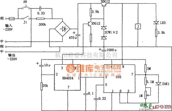 定时控制中的4小时的交流电源定时器(555、BH4024)电路图  第1张