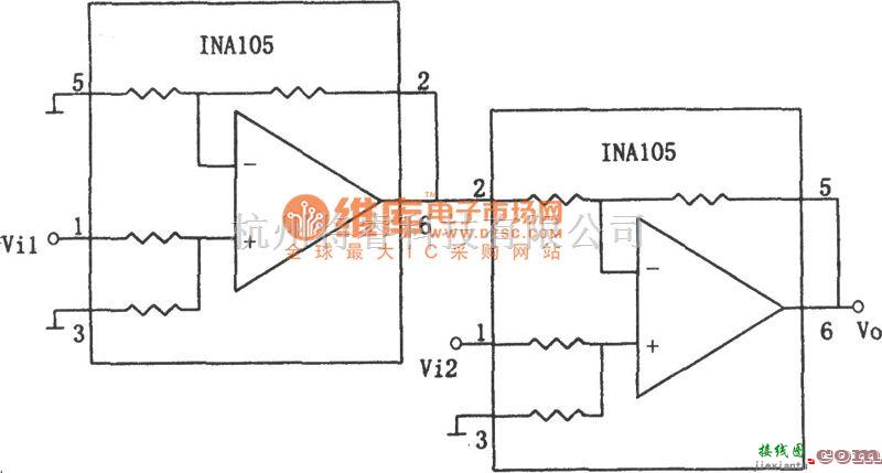 运算放大电路中的INA105构成的减法电路图  第1张