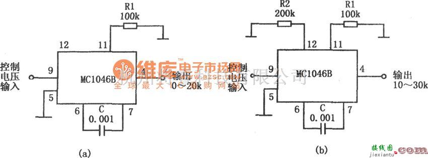 正弦信号产生中的MC1046B构成的压控正弦波振荡器电路图  第1张