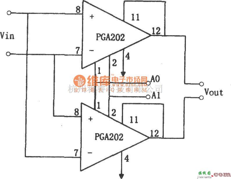 运算放大电路中的差动输入／输出的增益可编程放大器(PGA202)电路图  第1张