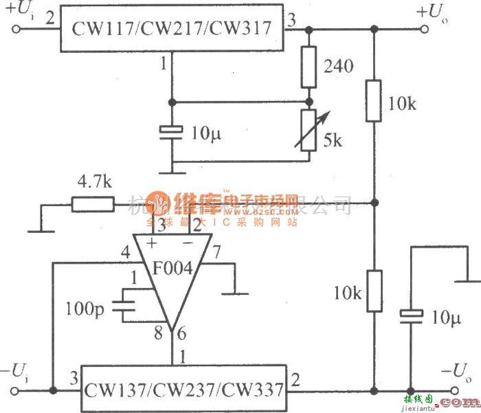 电源电路中的CW117／CW217／CW317构成正、负输出电压跟踪的集成稳压电源电路图之二  第1张