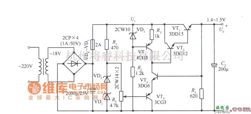 稳压电源中的1.45～15V全取样稳压电源电路图  第1张