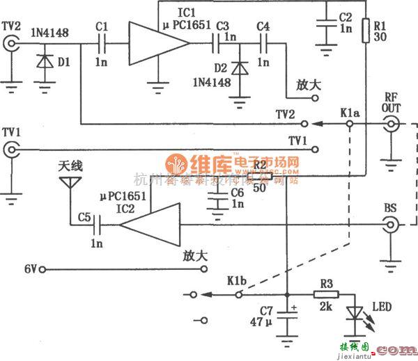 视频放大中的电视信号转换放大电路图  第1张