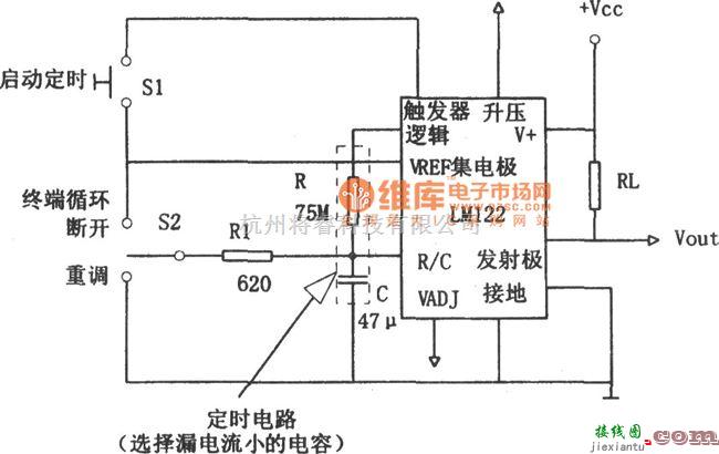 定时控制中的使用LM122的1小时定时器电路图  第1张