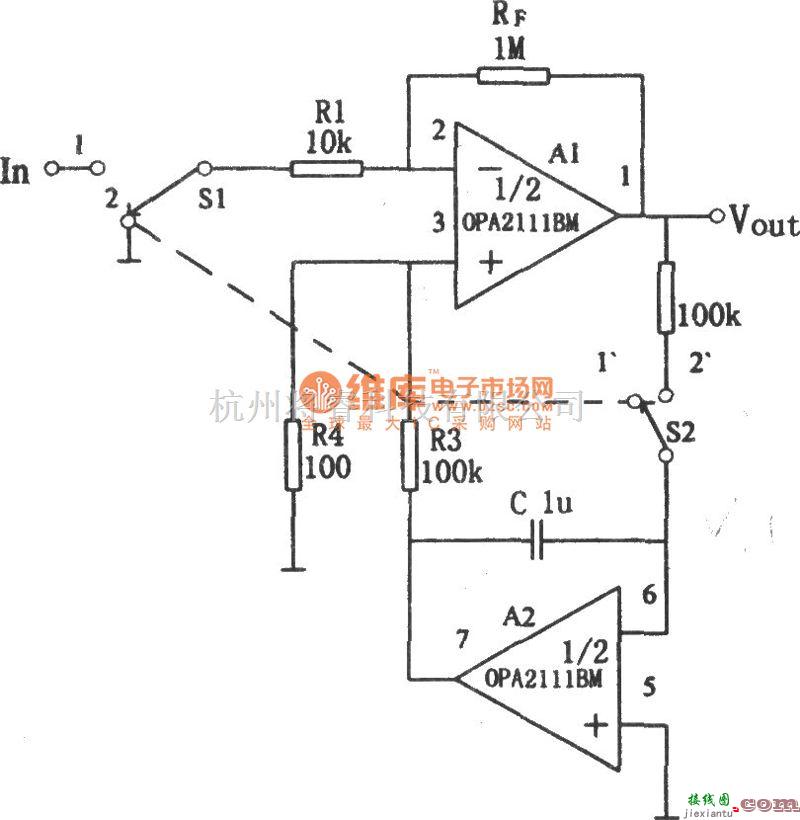 运算放大电路中的OPA2111BM构成的自动校零放大器电路图  第1张