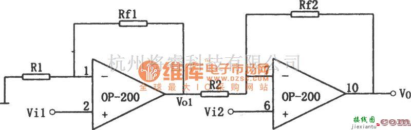 运算放大电路中的OP200构成的高输入阻抗同相差动放大电路图  第1张