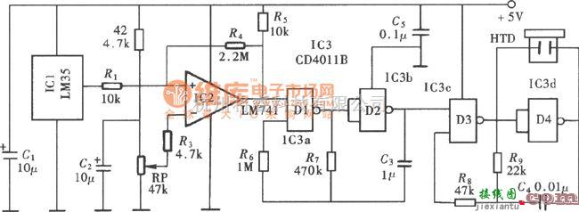 温控电路中的超温监测警示电路(LM35、LM741)电路图  第2张