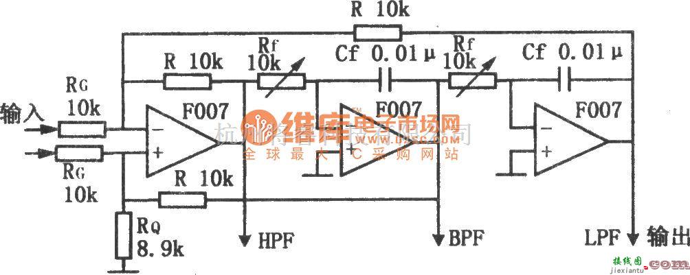 滤波器中的多功能有源滤波器(F007)电路图  第1张