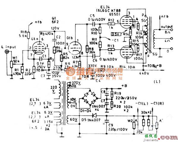 电子管功放中的大极典VAA-70推挽胆机电路图  第1张