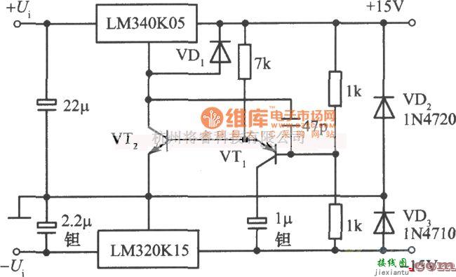 稳压电源中的±15v跟踪稳压电源之四电路图  第1张