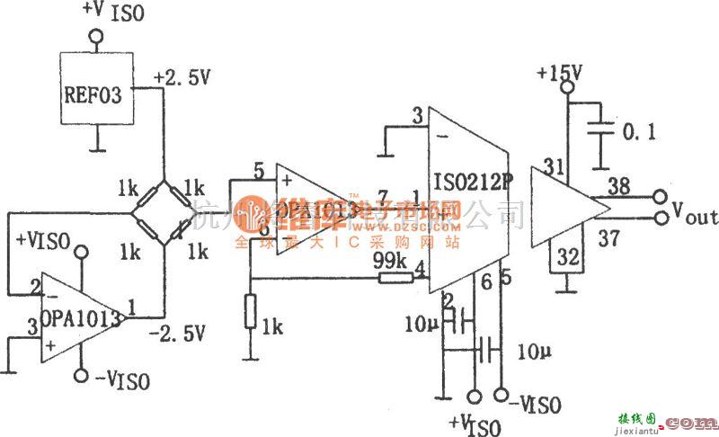 运算放大电路中的电桥传感隔离放大器(ISO212、OPA1013)电路图  第1张