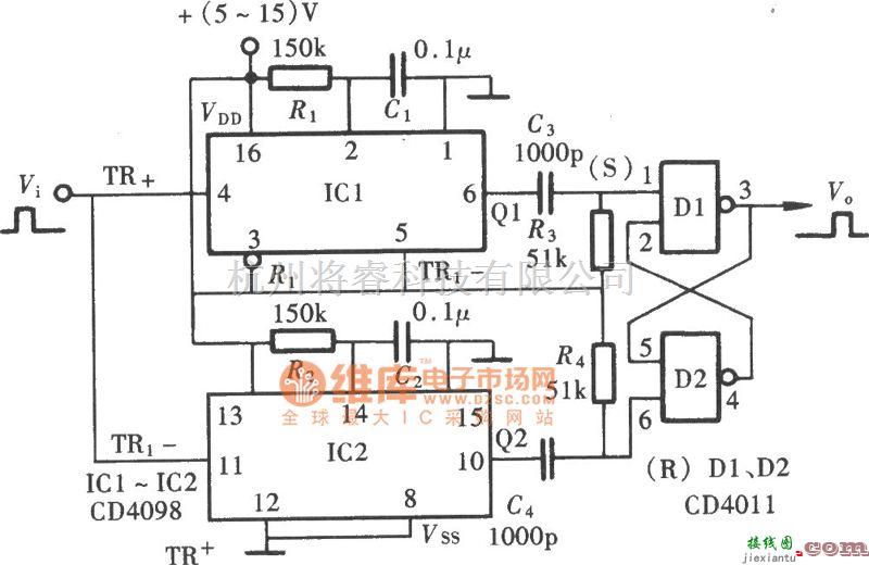 定时控制中的脉冲延迟电路(CD4011、CD4098)电路图  第1张