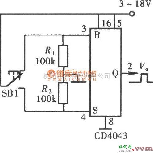 开关电路中的用门电路组成的防抖动开关(CD4011、CD4043)电路图  第2张