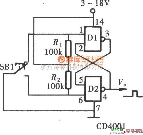 开关电路中的用门电路组成的防抖动开关(CD4011、CD4043)电路图  第1张