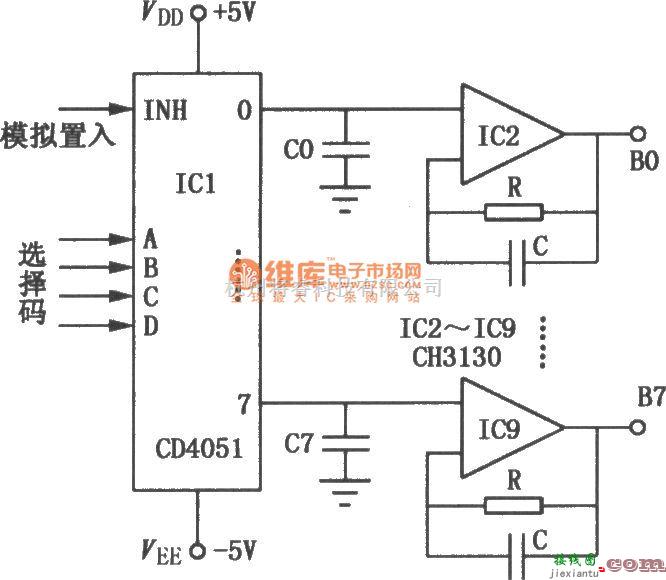 数字电路中的CD4051、CH3130组成的多通道解调器电路图  第1张