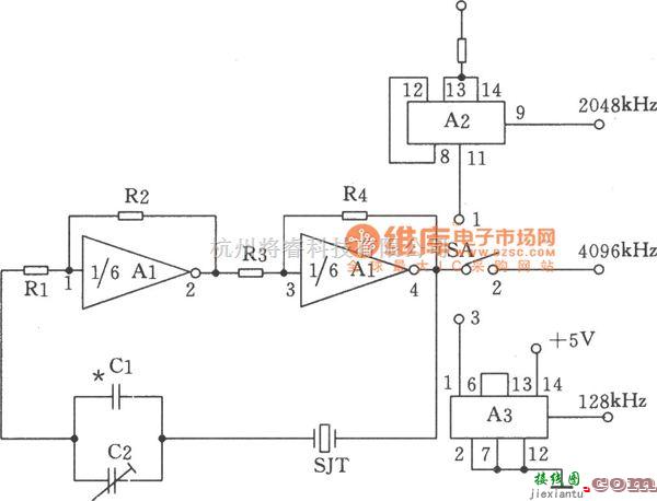 多种频率信号中的多输出晶体振荡器电路图  第1张