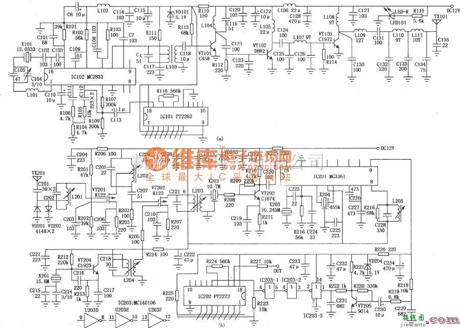 无线发射中的远距离编、解码发射／接收电路(MC145026、PT2262)电路图  第1张