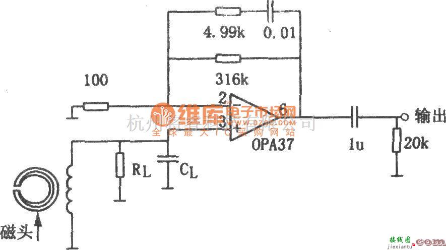 集成音频放大中的NAB磁头前置放大器(OPA37)电路图  第1张