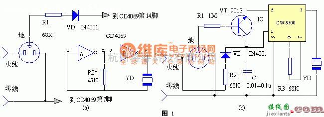 报警控制中的简易漏电报警器电路图  第1张