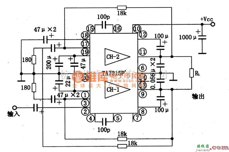 集成音频放大中的TA7215P双音频功率放大集成电路图  第3张