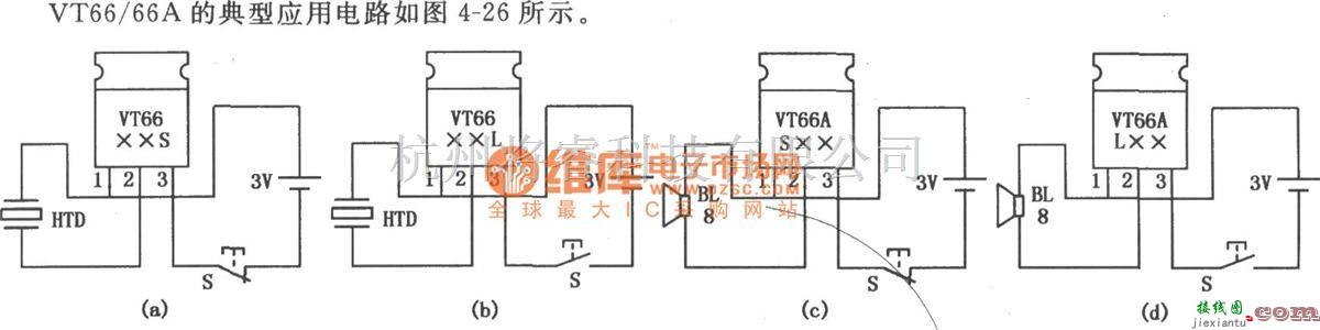 语音电路中的VT66／66A三极管型音乐集成电路图  第1张