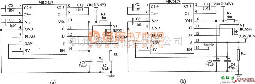 开关电路中的由MIC5157构成的输出3.3 V／lOA的线性稳压器电路图  第1张