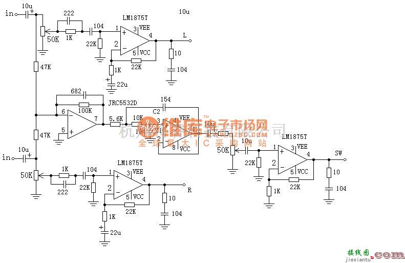 集成音频放大中的多媒体有源音箱电路图  第1张