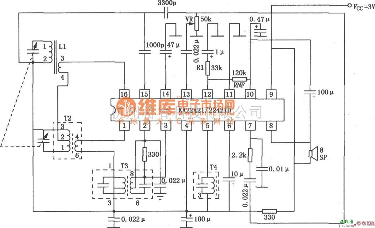 语音电路中的KA22421／22421D AM单片收音机电路图  第1张