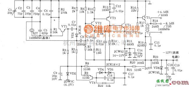 多种频率信号中的1488kHz信号发生器与分频器电路图  第1张