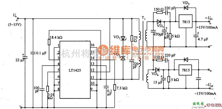 稳压电源中的由LT1425等构成的隔离型变换器电路图  第2张