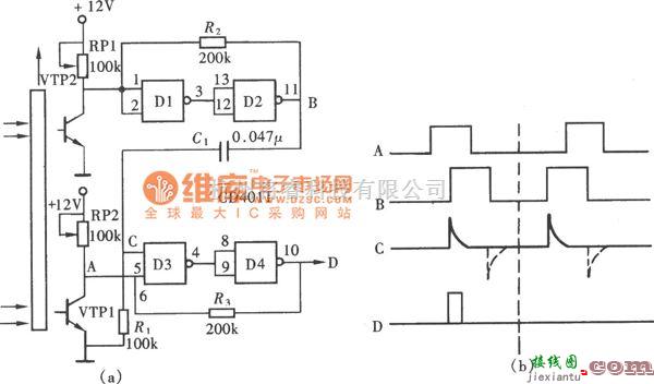 转速、角速度、加速度传感器中的用门电路组成的运动方向传感器(CD4011)电路图  第1张