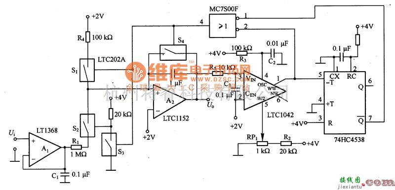 专用测量/显示电路中的由LTC1042等够成的窗口比较器电路图  第1张