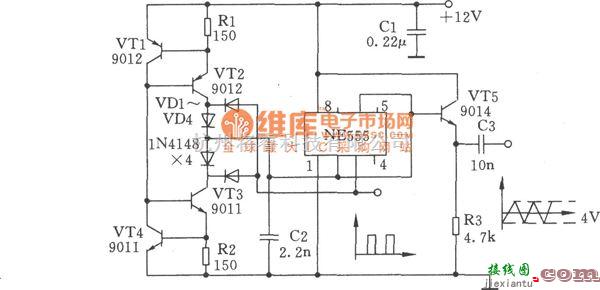 多种频率信号中的用NE555装制的三角波、方波发生器电路图  第1张