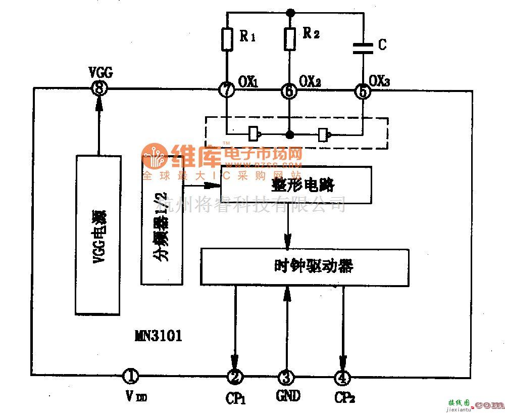 电源电路中的MN3101--BBD用时钟信号发生集成电路图  第1张