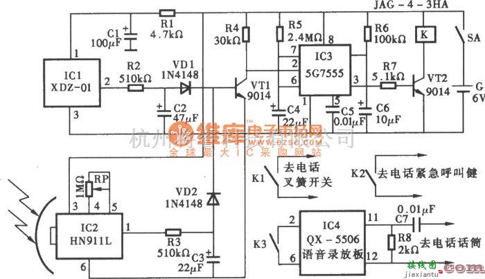 遥控电路（综合)中的防盗报警电话系统电路图  第1张