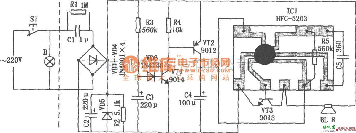 语音电路中的冰箱关门提示电路图  第1张