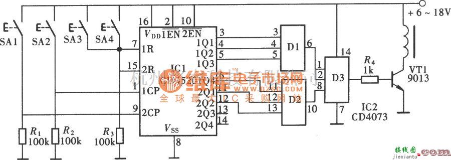 数字电路中的由CD4520组成的数字式密码锁电路图  第1张