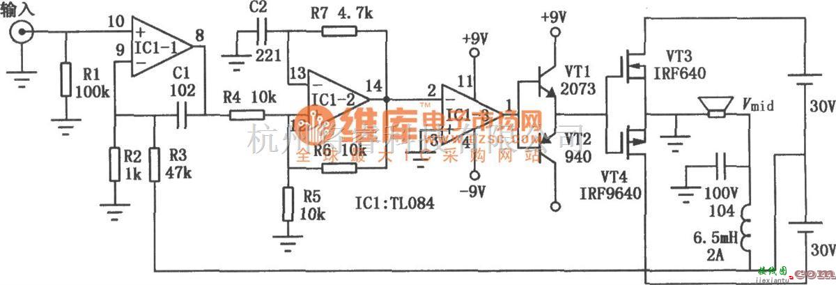 集成音频放大中的实用数字功放(TL084)电路图  第1张