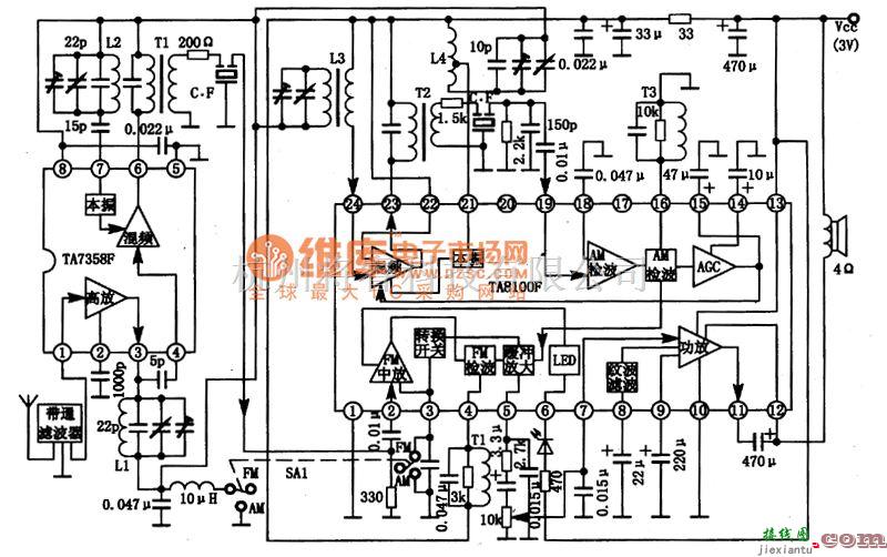 语音电路中的TA810OF、TA810ON单片收音集成电路图  第2张